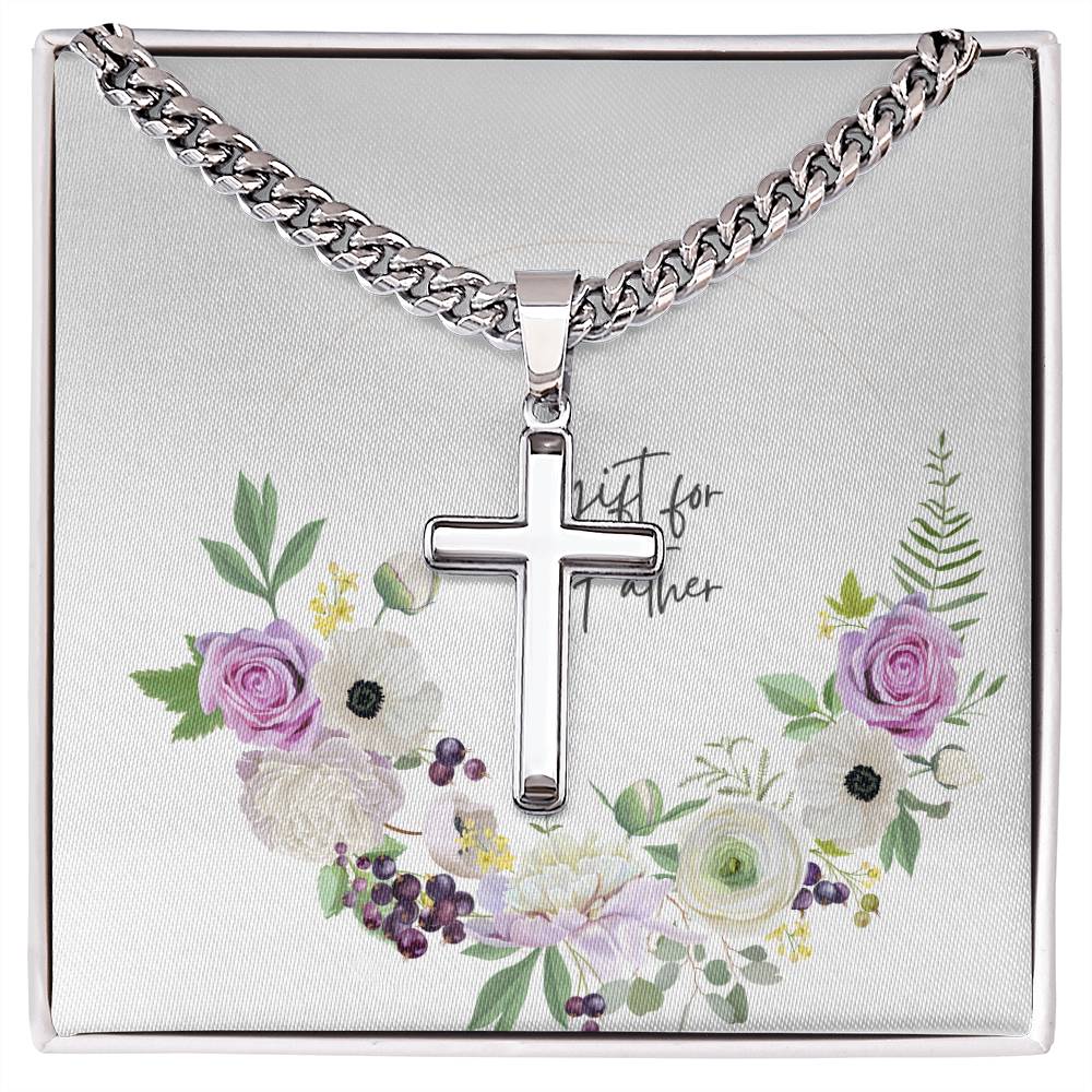 Gift for Father Artisan Cross Necklace on Cuban Chain