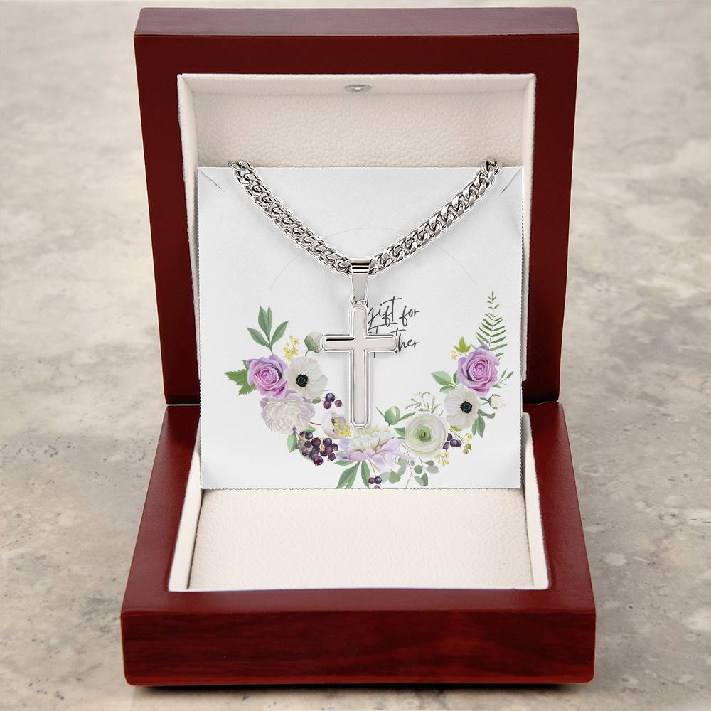 Gift for Father Artisan Cross Necklace on Cuban Chain
