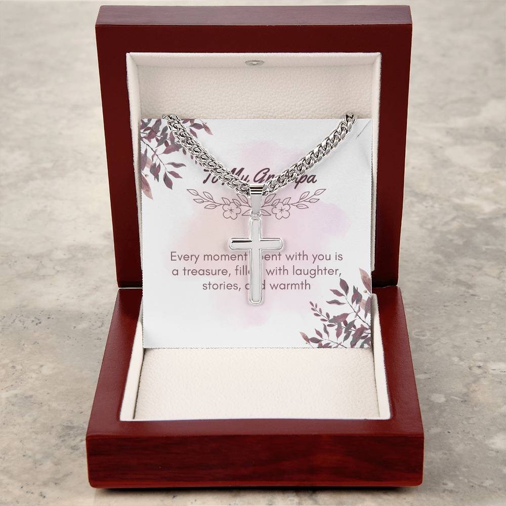 To My Grandpa Artisan Cross Necklace on Cuban Chain