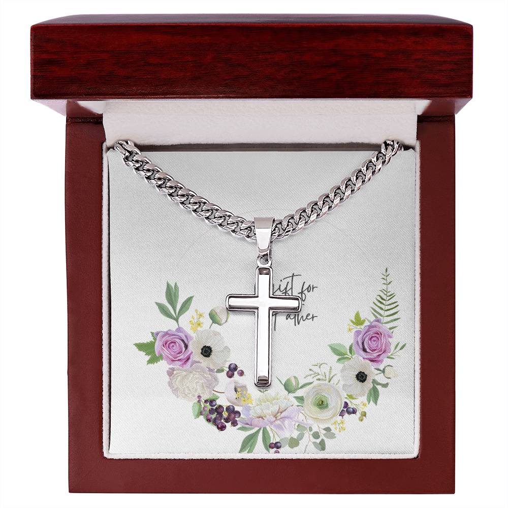 Gift for Father Artisan Cross Necklace on Cuban Chain