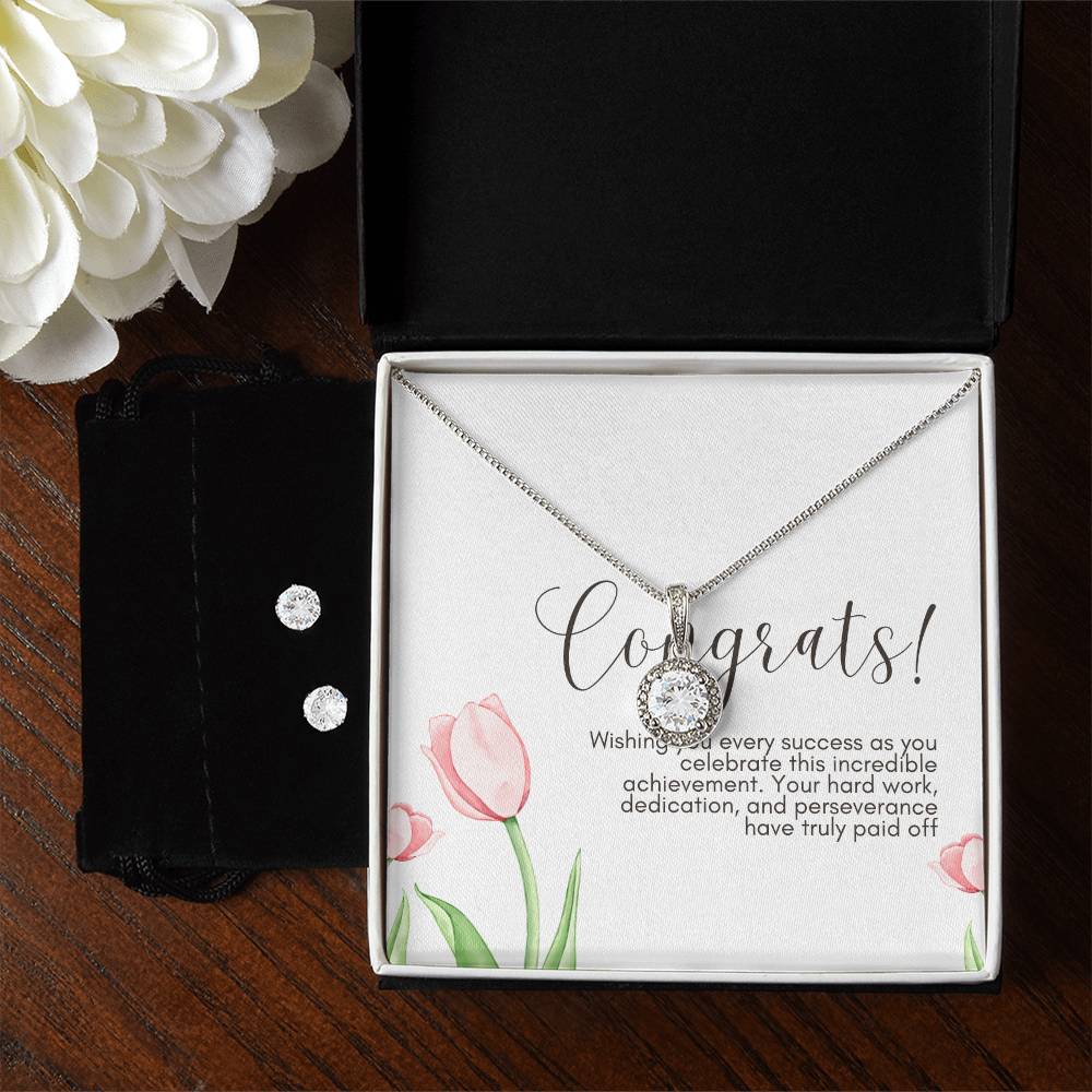 Congratulations Eternal Hope Necklace + Clear CZ Earrings