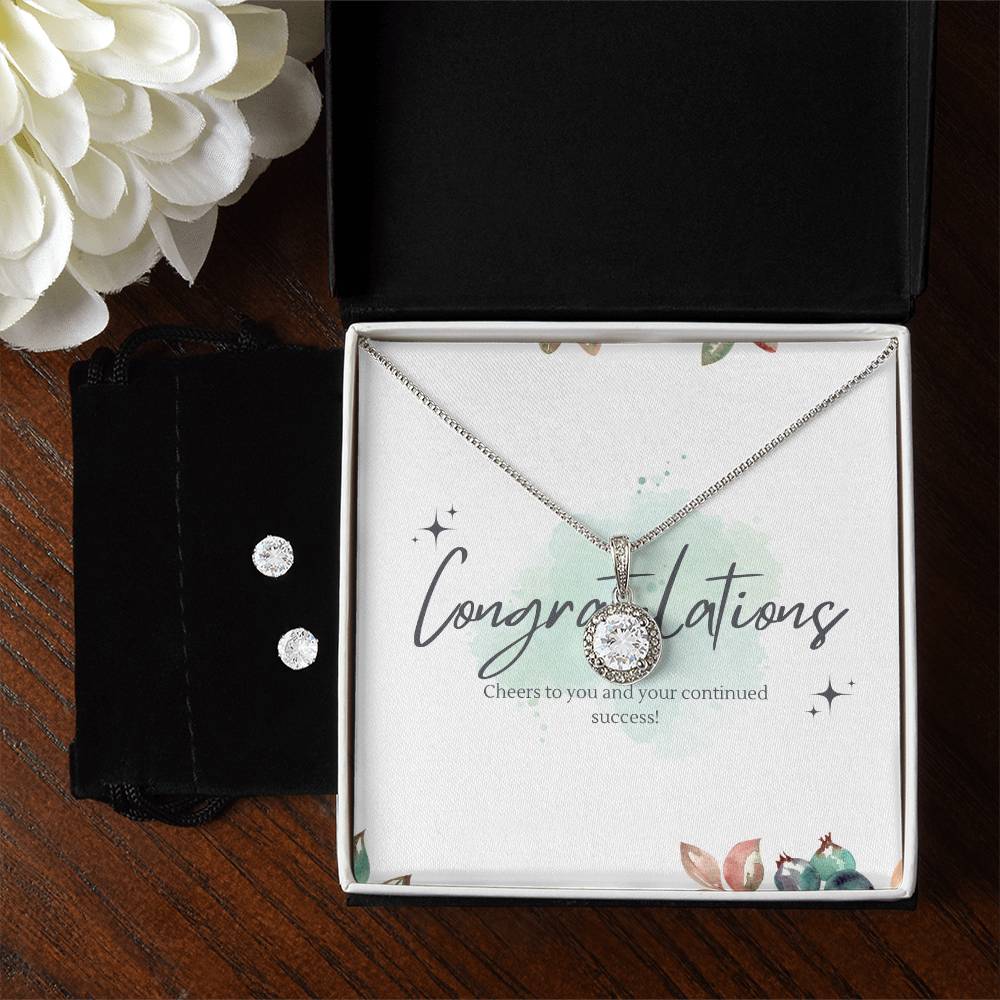 Congratulations Eternal Hope Necklace + Clear CZ Earrings