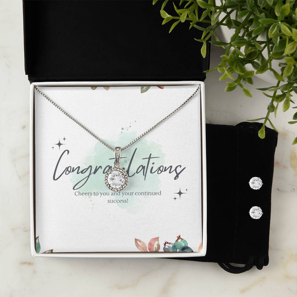 Congratulations Eternal Hope Necklace + Clear CZ Earrings
