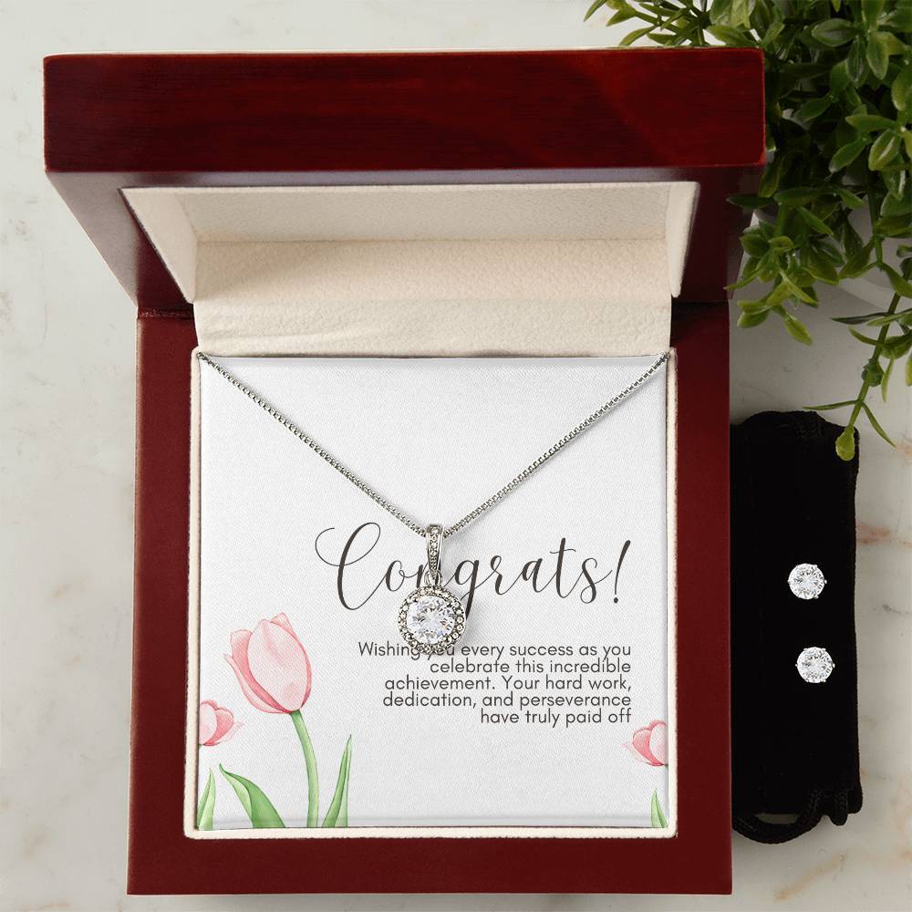 Congratulations Eternal Hope Necklace + Clear CZ Earrings