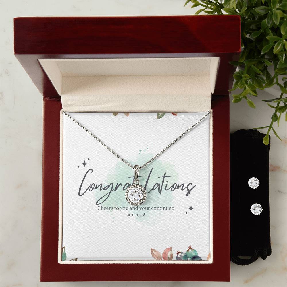 Congratulations Eternal Hope Necklace + Clear CZ Earrings