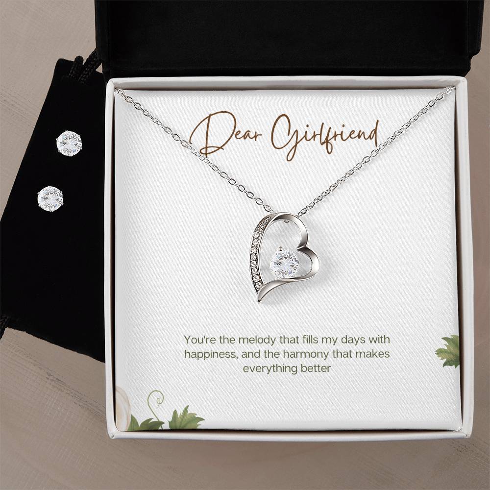 To My Dear Girlfriend Forever Love Necklace + Clear CZ Earrings