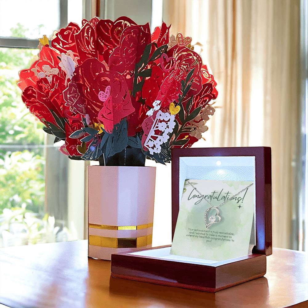 Congratulations Forever Love Necklace + Sweet Devotion Flower Bouquet Bundle