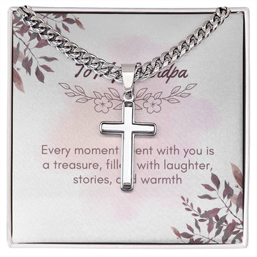 To My Grandpa Artisan Cross Necklace on Cuban Chain