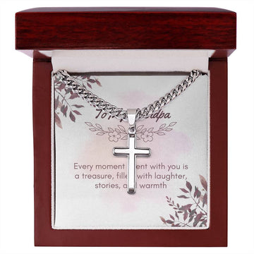 To My Grandpa Artisan Cross Necklace on Cuban Chain