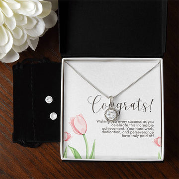 Congratulations Eternal Hope Necklace + Clear CZ Earrings