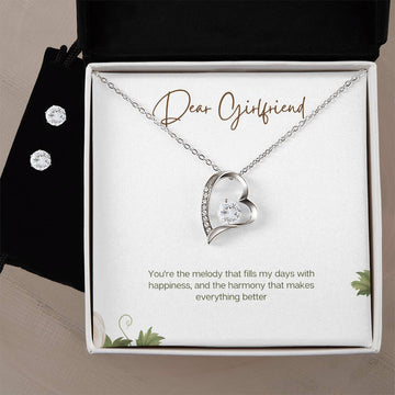 To My Dear Girlfriend Forever Love Necklace + Clear CZ Earrings